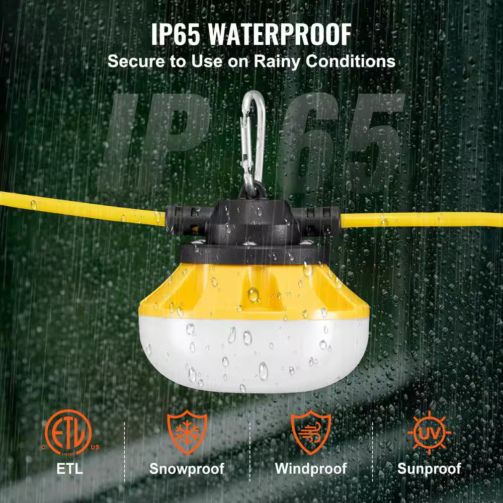 100 Ft. Construction String Lights 100W 10000LM 10Pcs String Work Light 5000K with Hanging Hooks for Construction Site