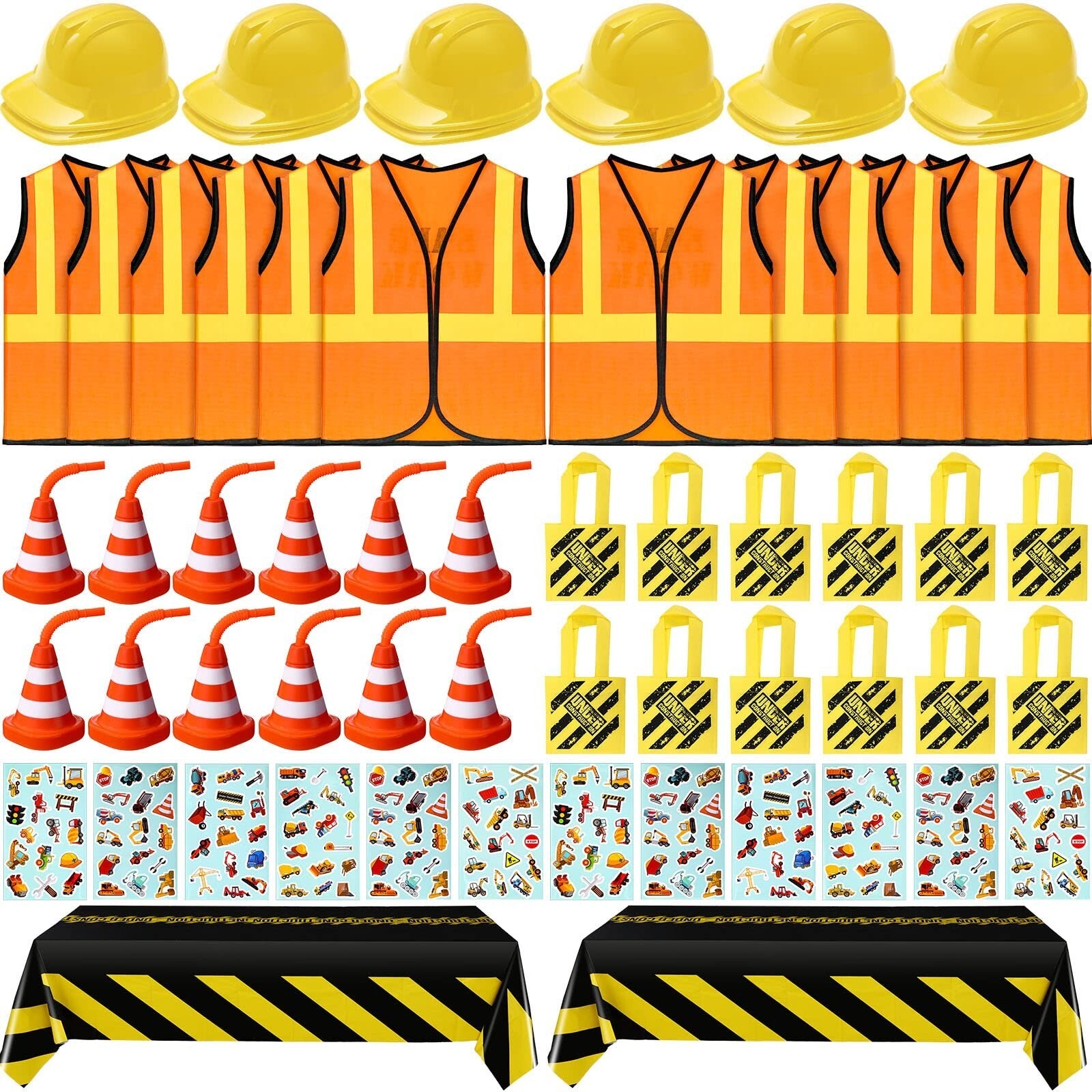 62 Pcs Construction Birthday Party Supplies Set Kids Construction Dress up Se...