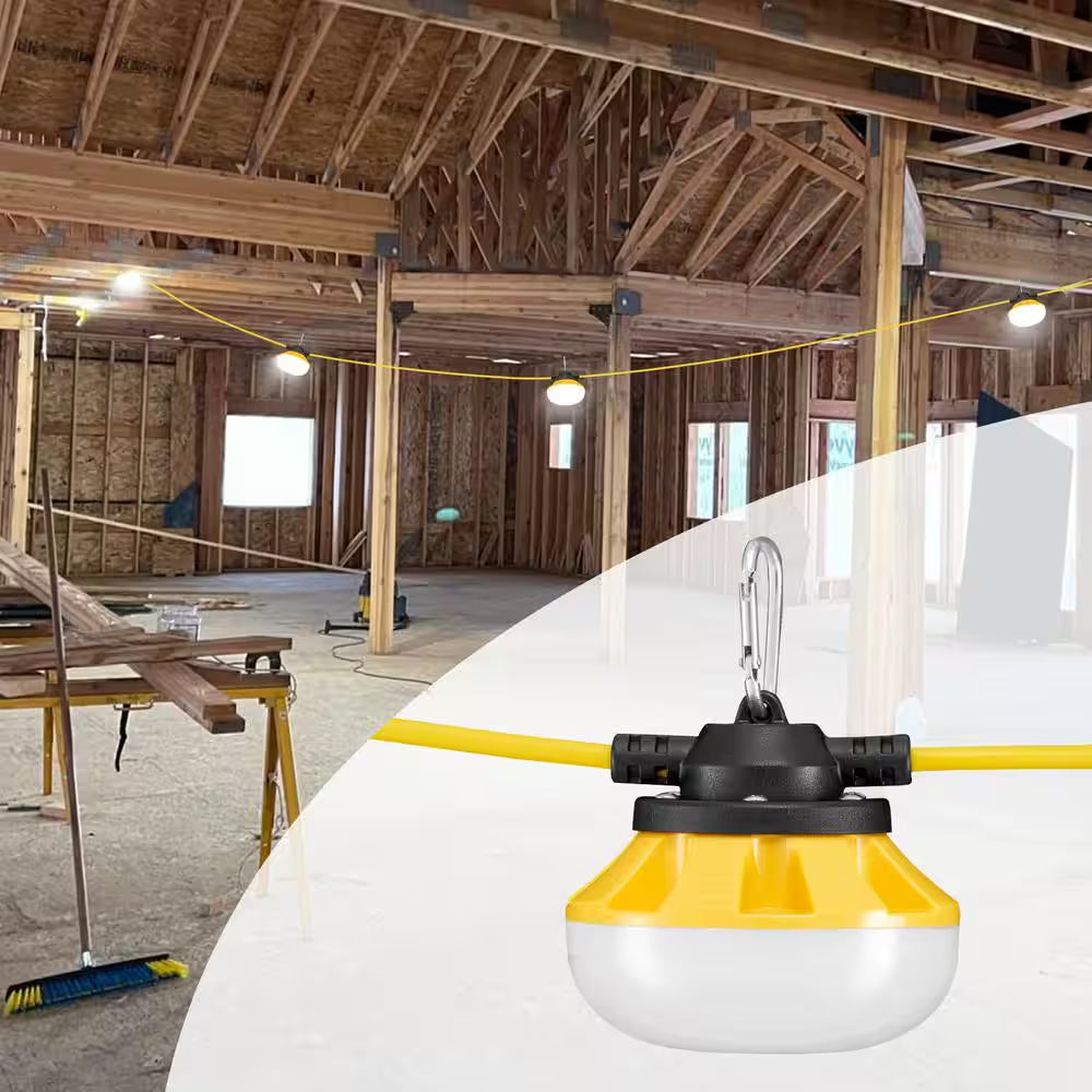 100 Ft. Construction String Lights 100W 10000LM 10Pcs String Work Light 5000K with Hanging Hooks for Construction Site