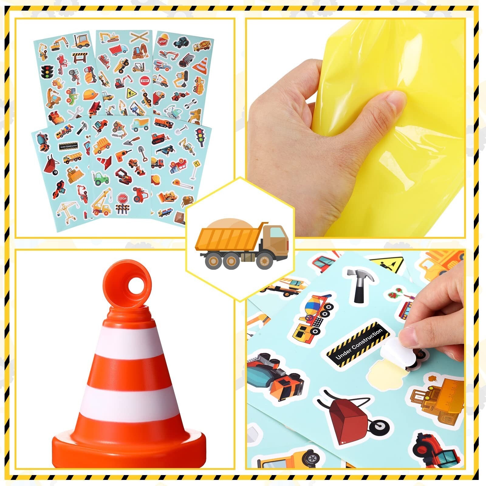 62 Pcs Construction Birthday Party Supplies Set Kids Construction Dress up Se...
